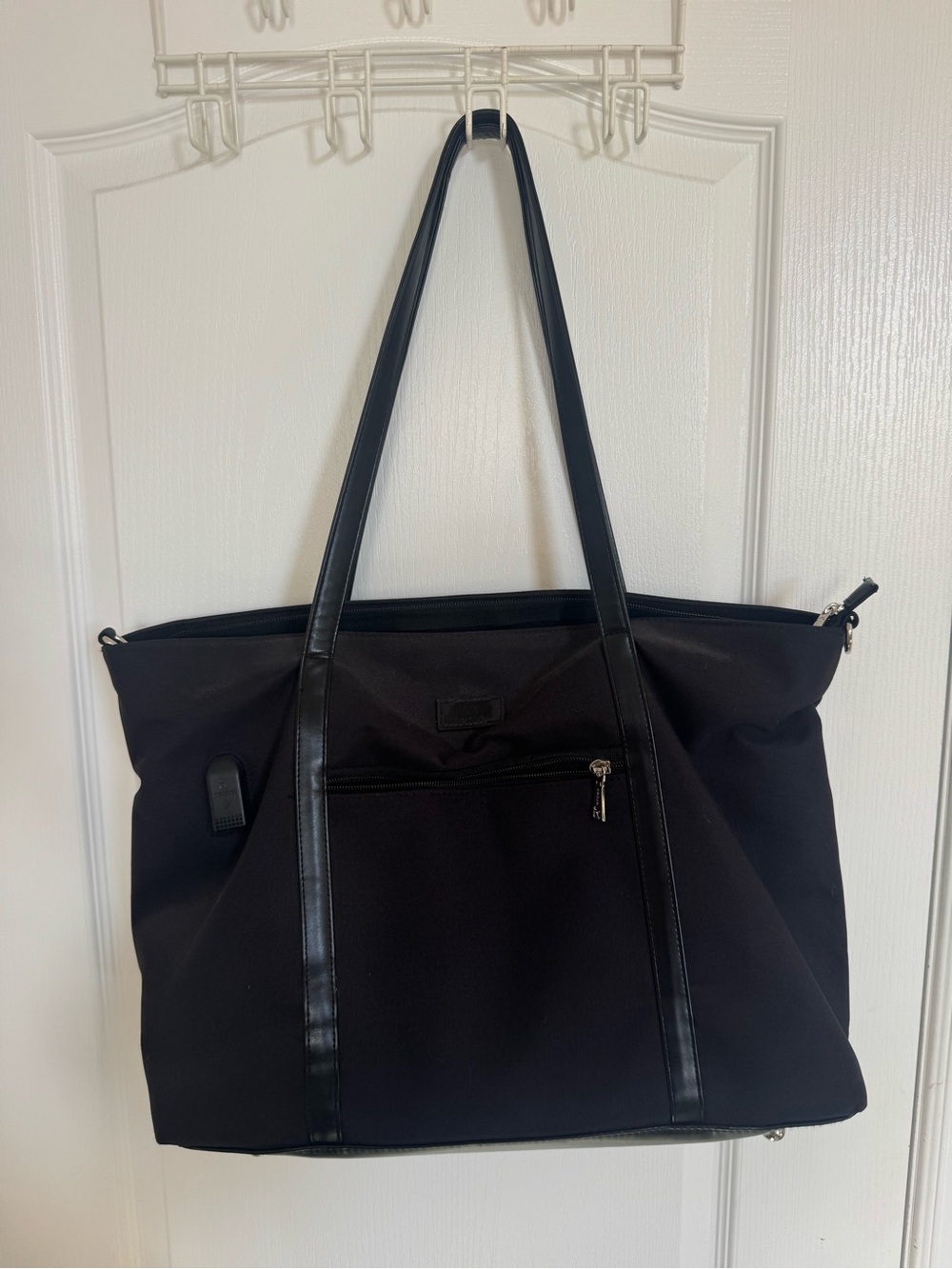 Classic Black Tote Bag with Zip Pocket
